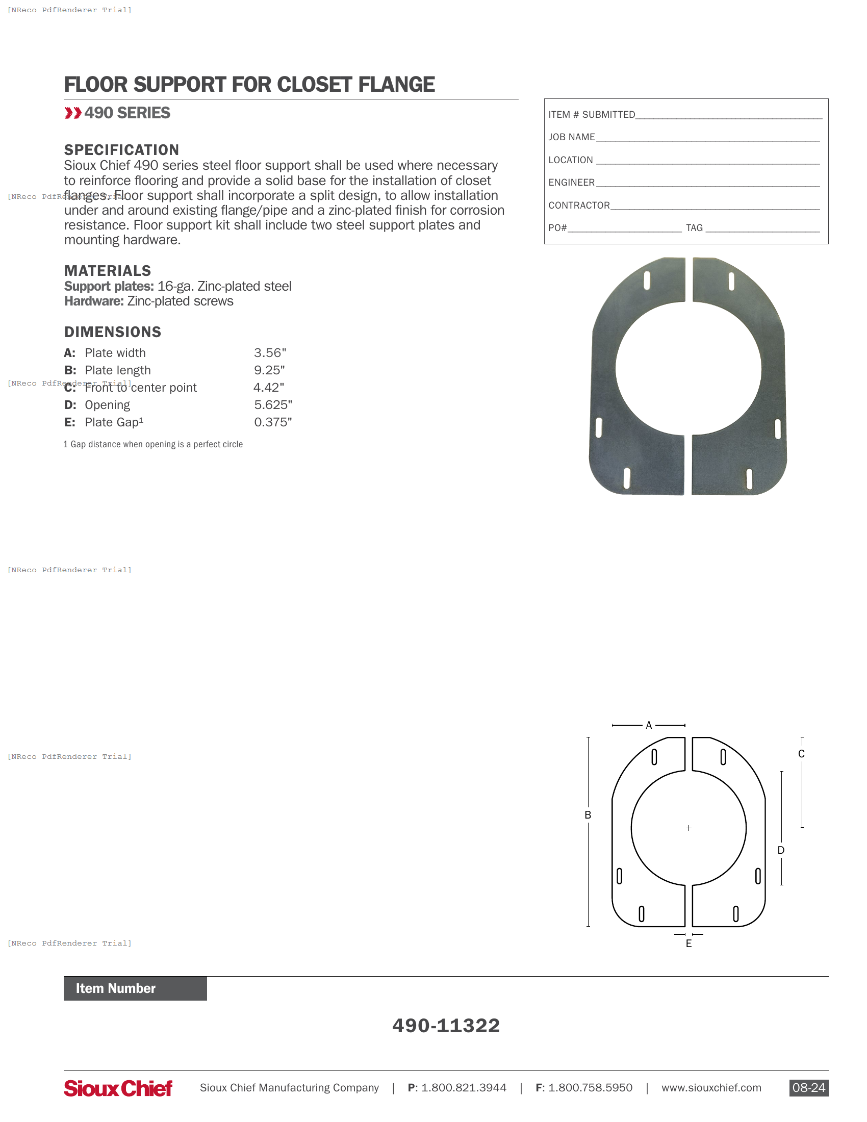 490-11322 - CLOSET FLANGE FLOOR SUPPORT - SPEC SHEET.PDF Specification Document